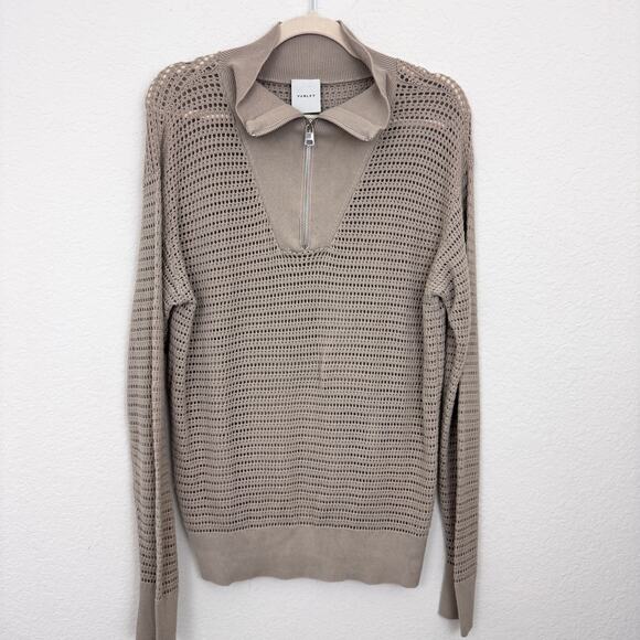 Varley Womens Billie Half Zip Knit Sweater Size M 100% Cotton Neutral Tan